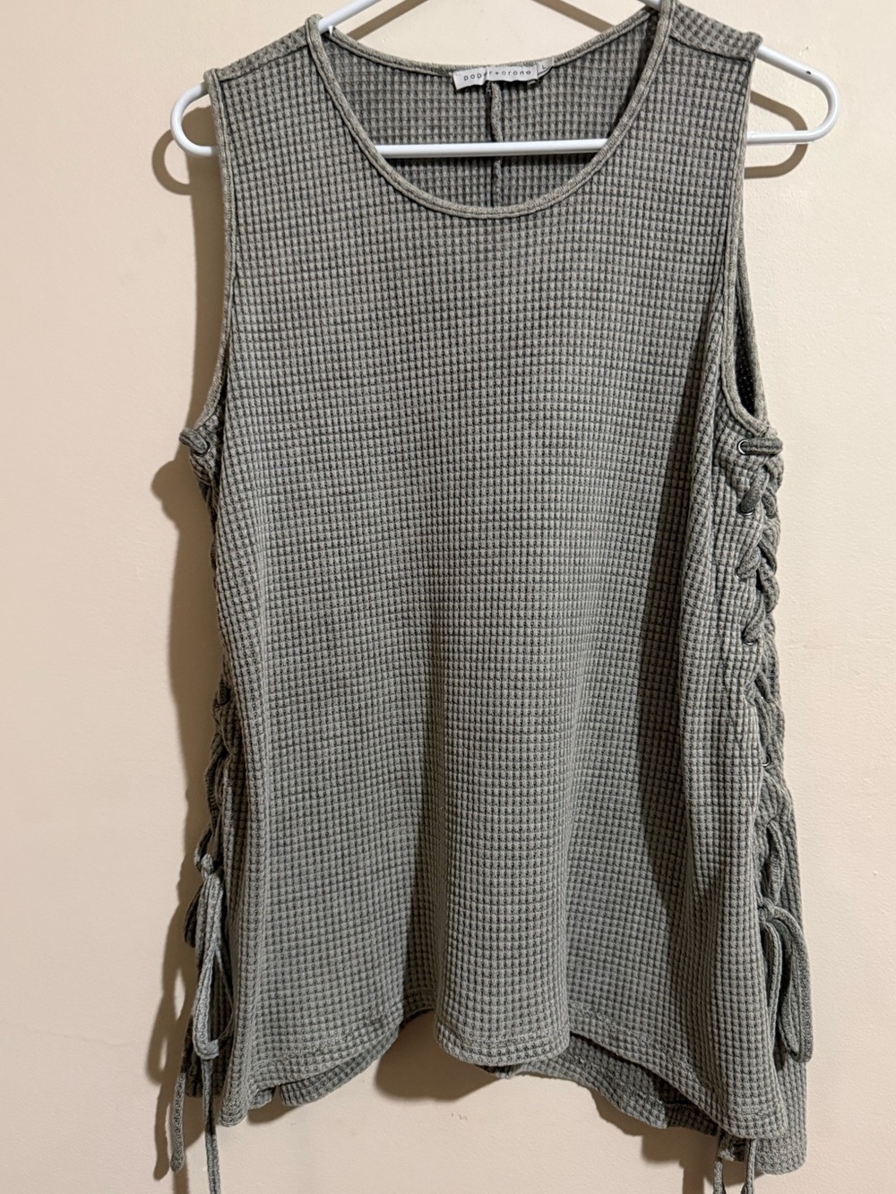 Paper Crane grey Waffle Knit Side-Tie Tank